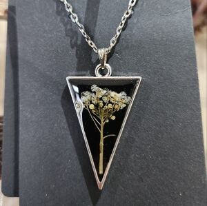 Yarrow  in resin handmade necklace on 18 inch plated silver chain